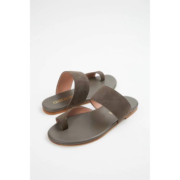 NEW GIA BORGHINI zefiro flat suede sandals in taupe - Picture 2 of 4